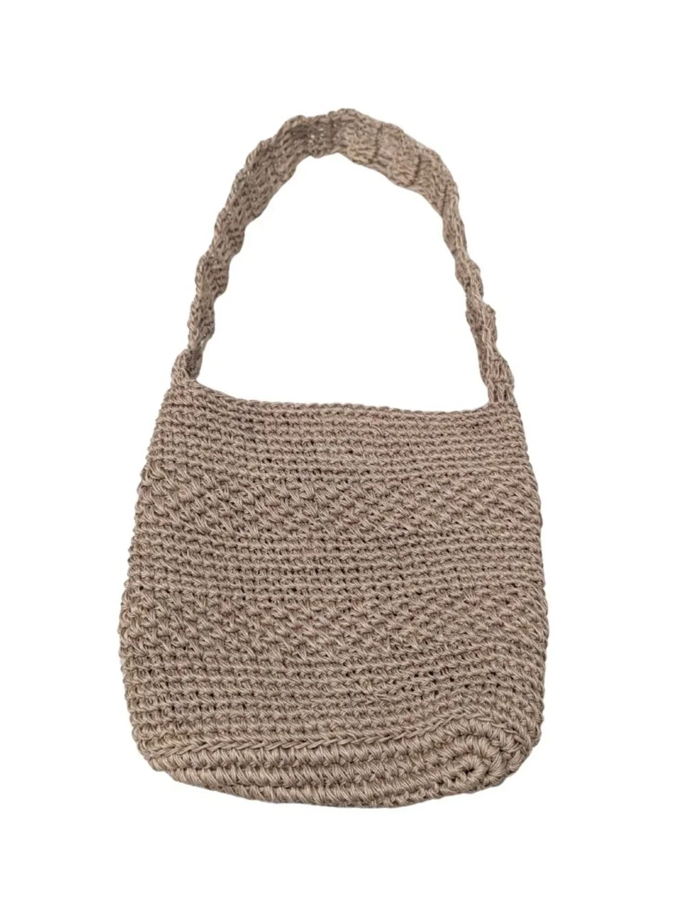 Natural Beige Jute Style Crochet Woven Shoulder Bag Boho Summer Purse